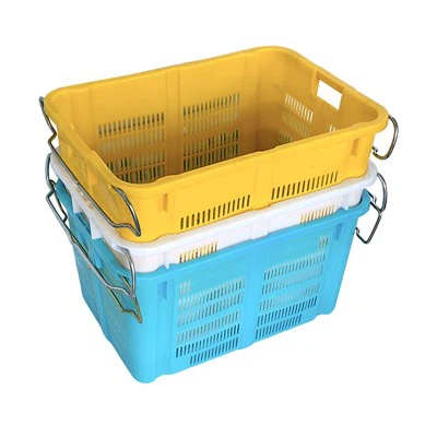 Paniers de magasin en plastique avec poignée en métal